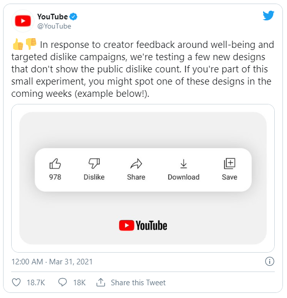 YouTube ซ่อนเลขปุ่ม dislike